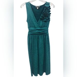 Cory P Elegant Teal Sleeveless Dress with Floral Detail Small